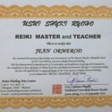 Reiki Master and Teacher certificate